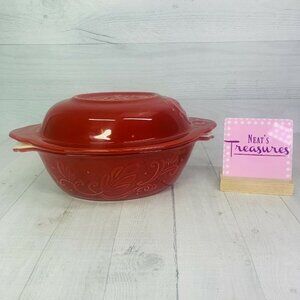 Pfaltzgraff WEIR IN YOUR KITCHEN CAYENNE Red Oval Covered Handles Casserole Dish
